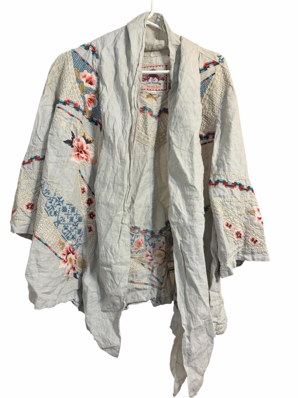 Johnny Was Joy Love Light Linen Kimono 2X Embroidered Floral Boho Jacket Rodeo